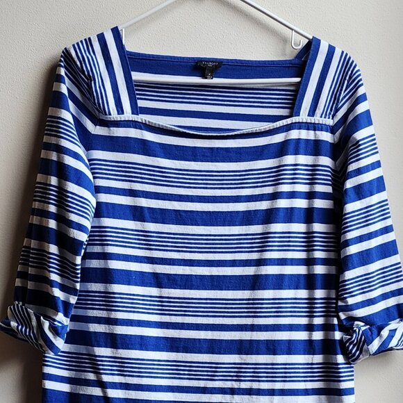 Talbots Blue/White Striped Square Neck Shirt Size X - Picture 5 of 15